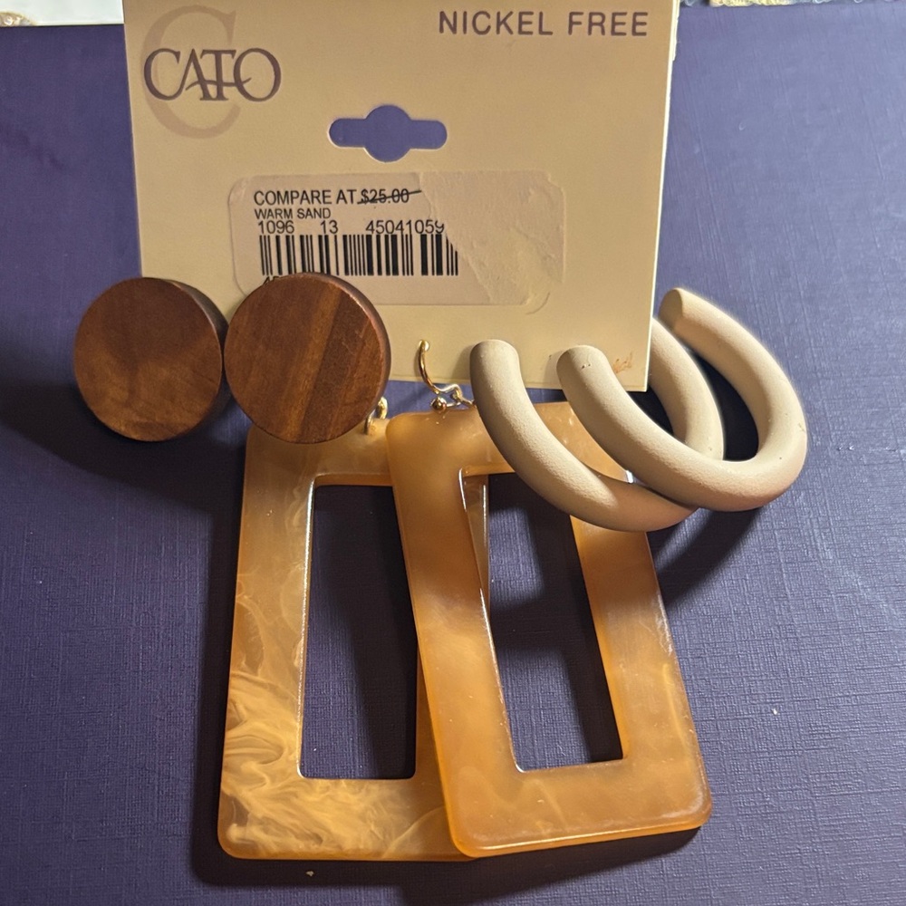 Cato Brown and Cream Earring Trio
